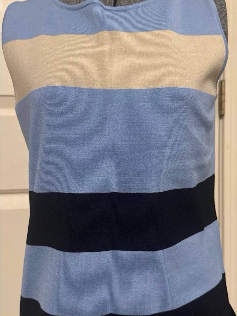 Judith Hart Sleeveless Blue and Cream Striped Knit Top